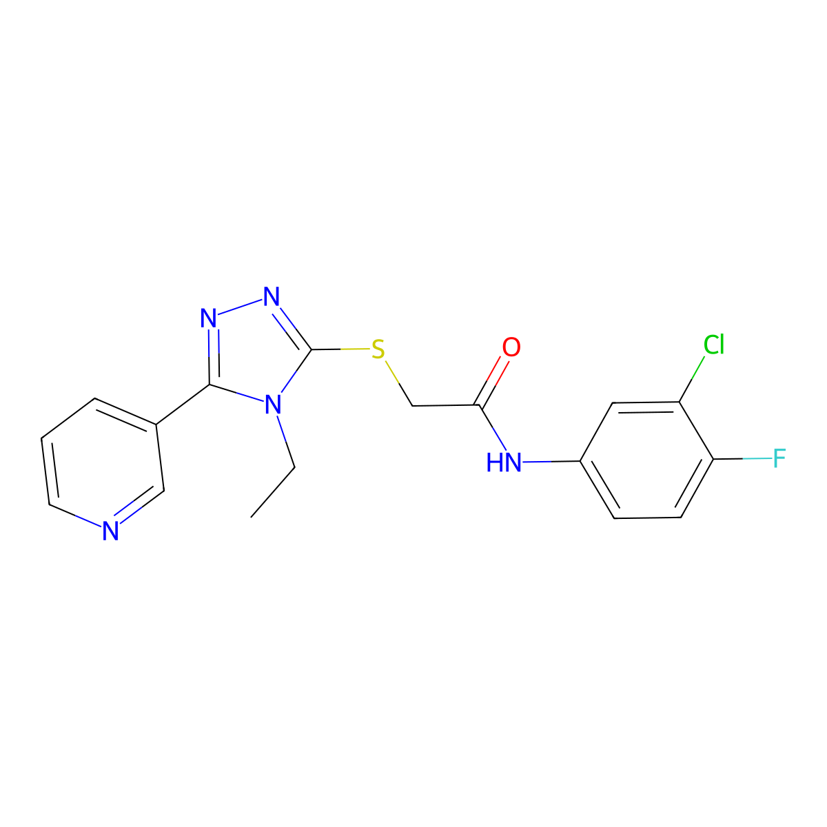 N-(3-chloro-4-fluorophenyl)-2-{[4-ethyl-5-(pyridin-3-yl)-4H-1,2,4-triazol-3-yl]sulfanyl}acetamide molecular structure, CAS 577788-44-4