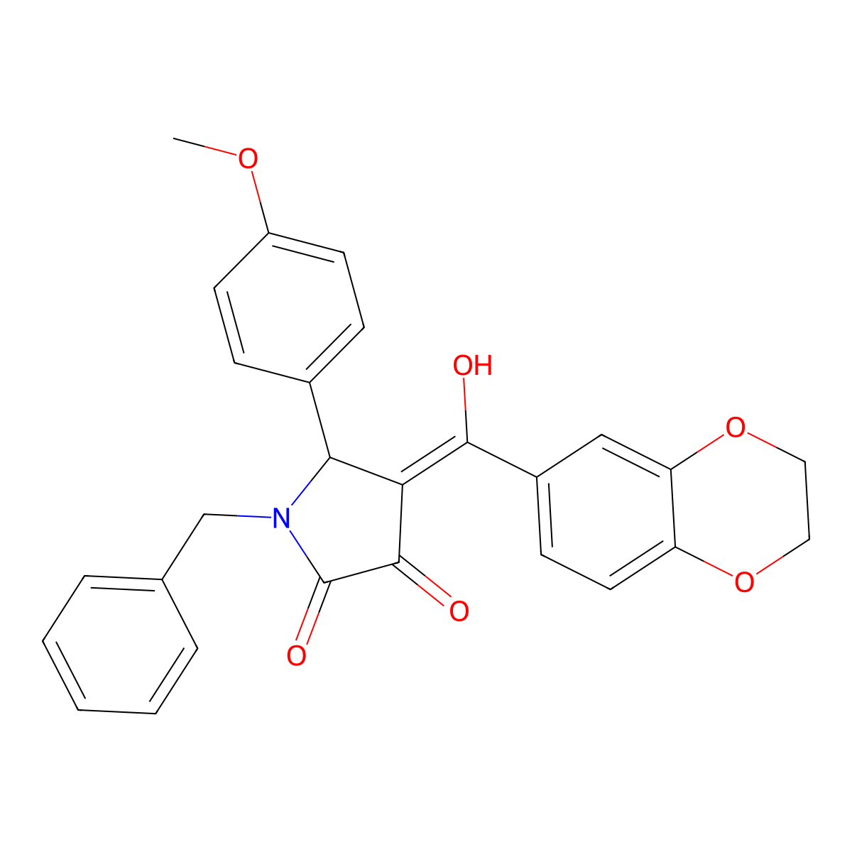 1-benzyl-4-(2,3-dihydro-1,4-benzodioxine-6-carbonyl)-3-hydroxy-5-(4-methoxyphenyl)-2,5-dihydro-1H-pyrrol-2-one molecular structure, CAS 577788-53-5