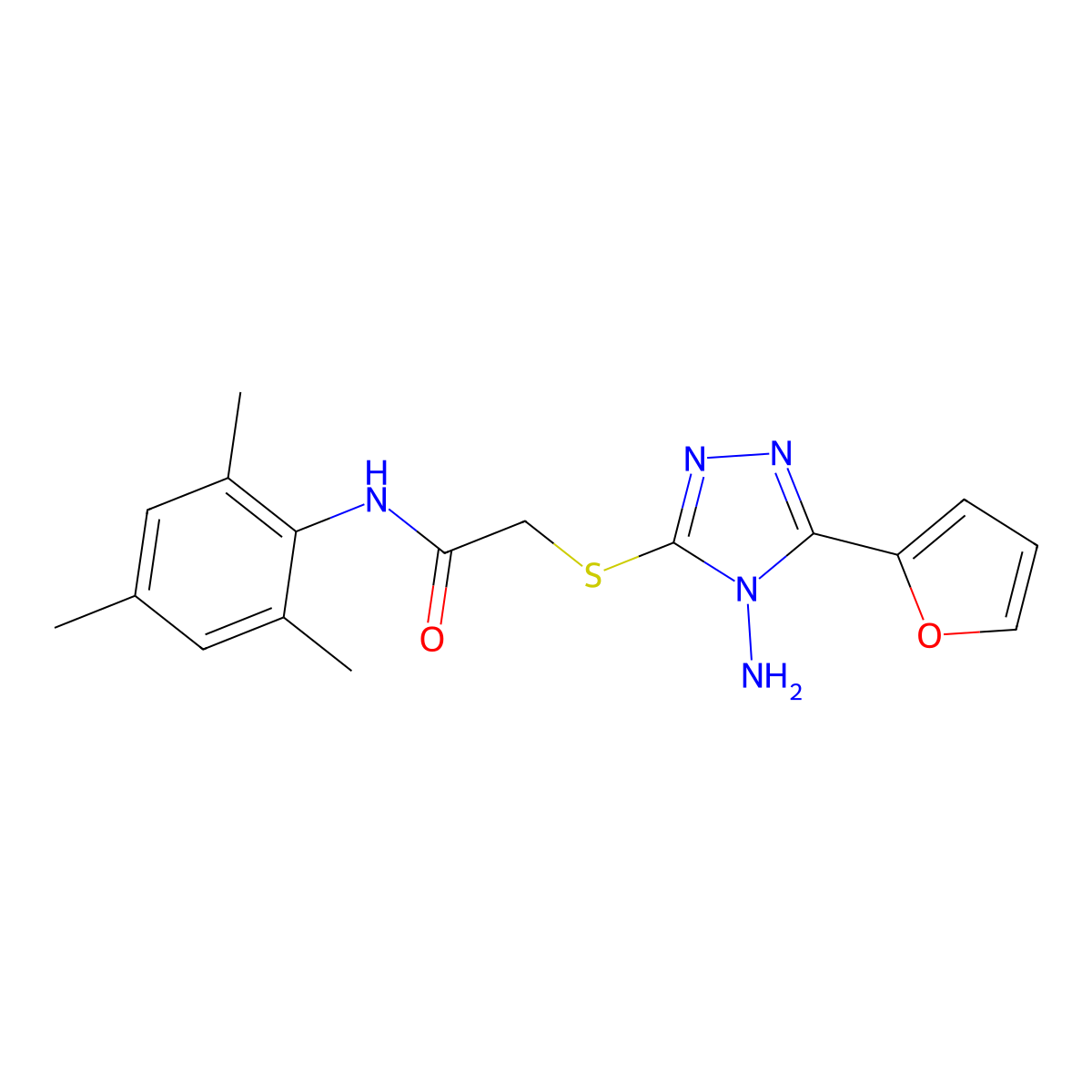 2-((4-amino-5-(furan-2-yl)-4H-1,2,4-triazol-3-yl)thio)-N-mesitylacetamide molecular structure, CAS 577788-57-9