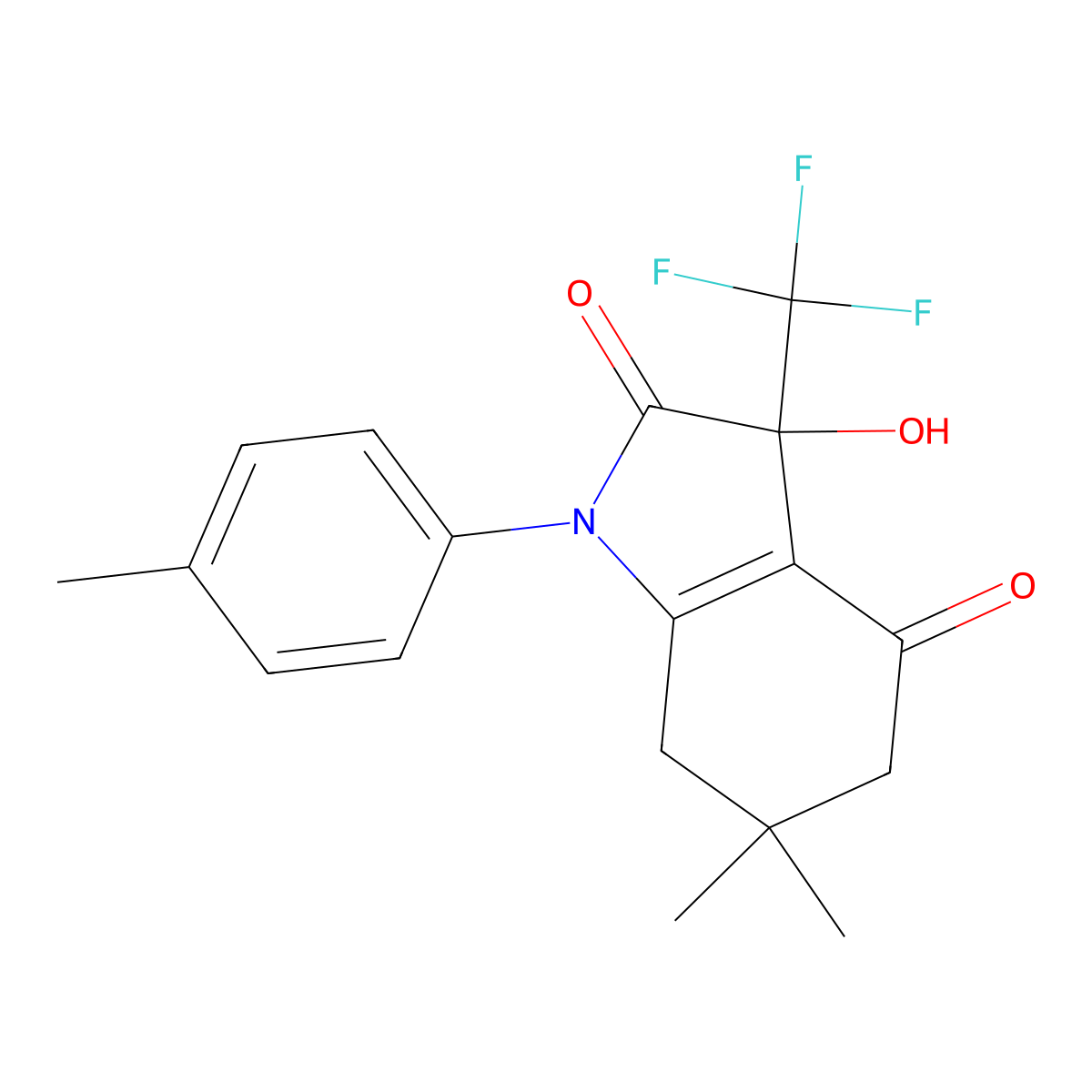 3-Hydroxy-6,6-dimethyl-1-(4-methylphenyl)-3-(trifluoromethyl)-5,7-dihydroindole-2,4-dione molecular structure, CAS 577788-77-3