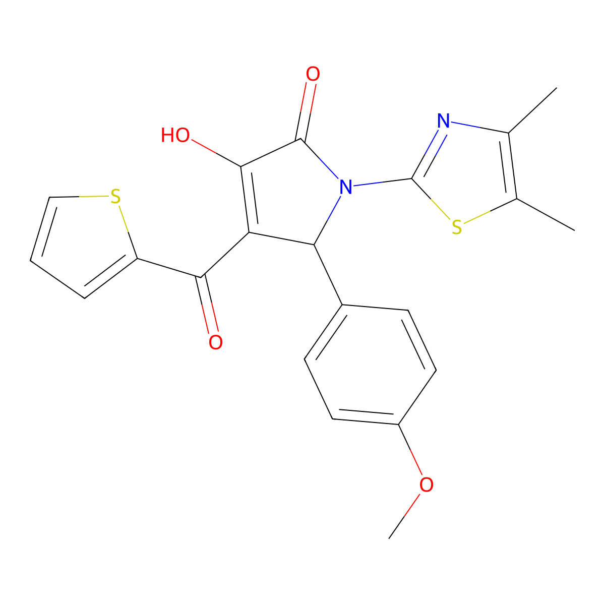 1-(4,5-dimethylthiazol-2-yl)-3-hydroxy-5-(4-methoxyphenyl)-4-(thiophene-2-carbonyl)-1H-pyrrol-2(5H)-one molecular structure, CAS 577788-80-8