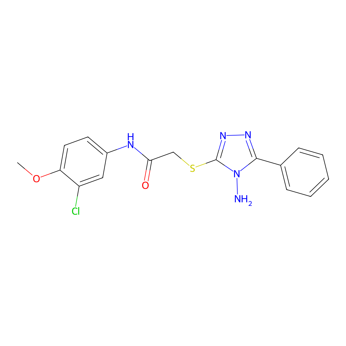 2-(4-amino-5-phenyl(1,2,4-triazol-3-ylthio))-N-(3-chloro-4-methoxyphenyl)aceta mide molecular structure, CAS 577788-87-5