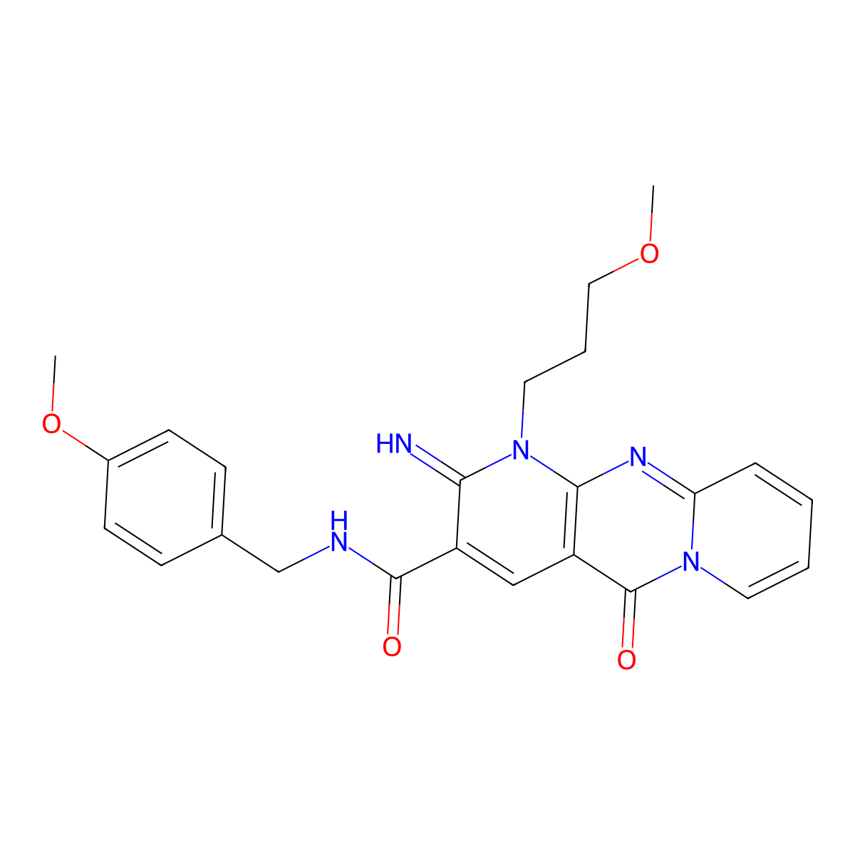 2-imino-N-(4-methoxybenzyl)-1-(3-methoxypropyl)-5-oxo-1,5-dihydro-2H-dipyrido[1,2-a:2,3-d]pyrimidine-3-carboxamide molecular structure, CAS 577788-90-0