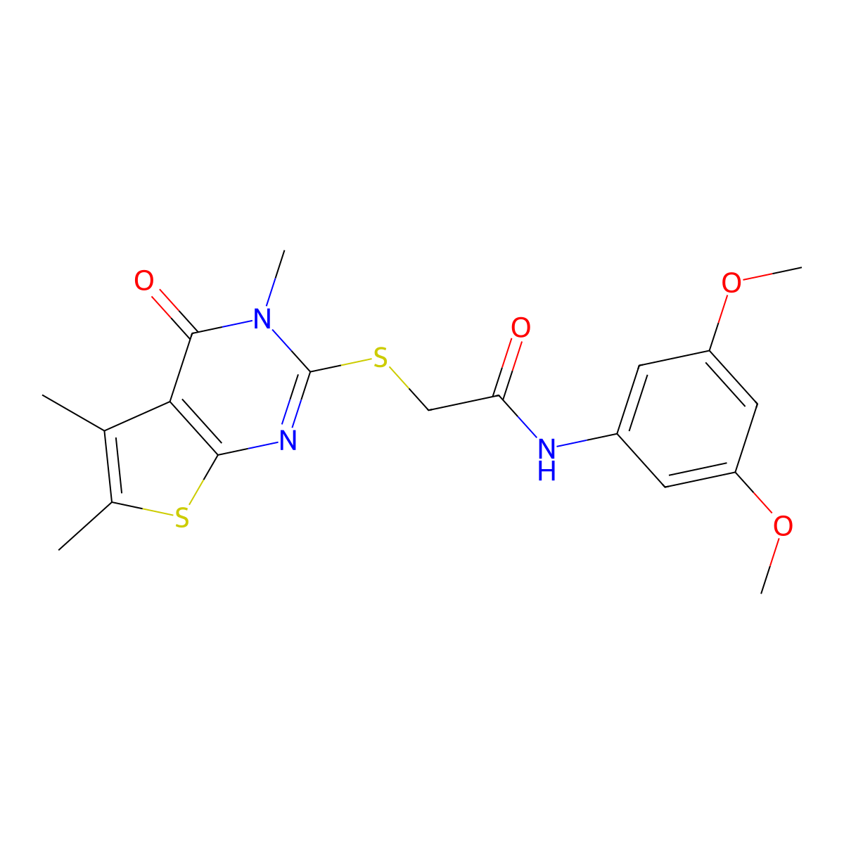 N-(3,5-dimethoxyphenyl)-2-[(3,5,6-trimethyl-4-oxo-3,4-dihydrothieno[2,3-d]pyrimidin-2-yl)sulfanyl]acetamide molecular structure, CAS 577788-97-7