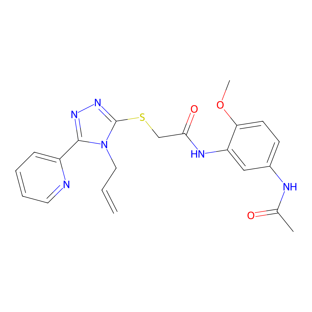 N-(5-(Acetylamino)-2-methoxyphenyl)-2-((4-allyl-5-(2-pyridinyl)-4H-1,2,4-triazol-3-YL)sulfanyl)acetamide molecular structure, CAS 577789-17-4