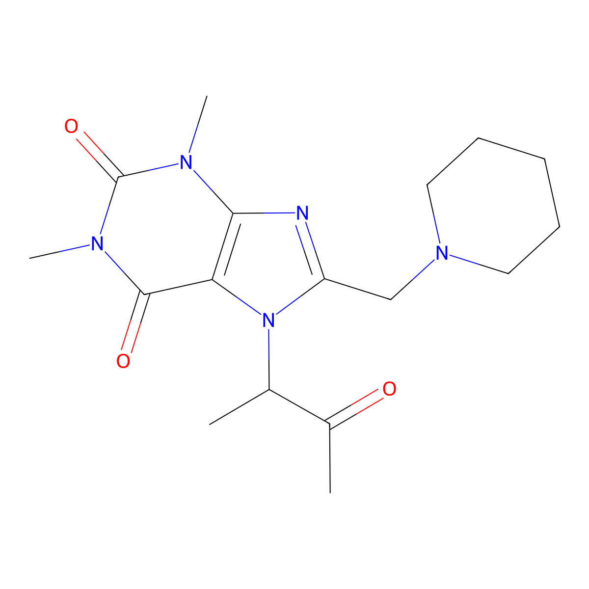 1,3-Dimethyl-7-(3-oxobutan-2-yl)-8-(piperidin-1-ylmethyl)purine-2,6-dione molecular structure, CAS 577789-28-7