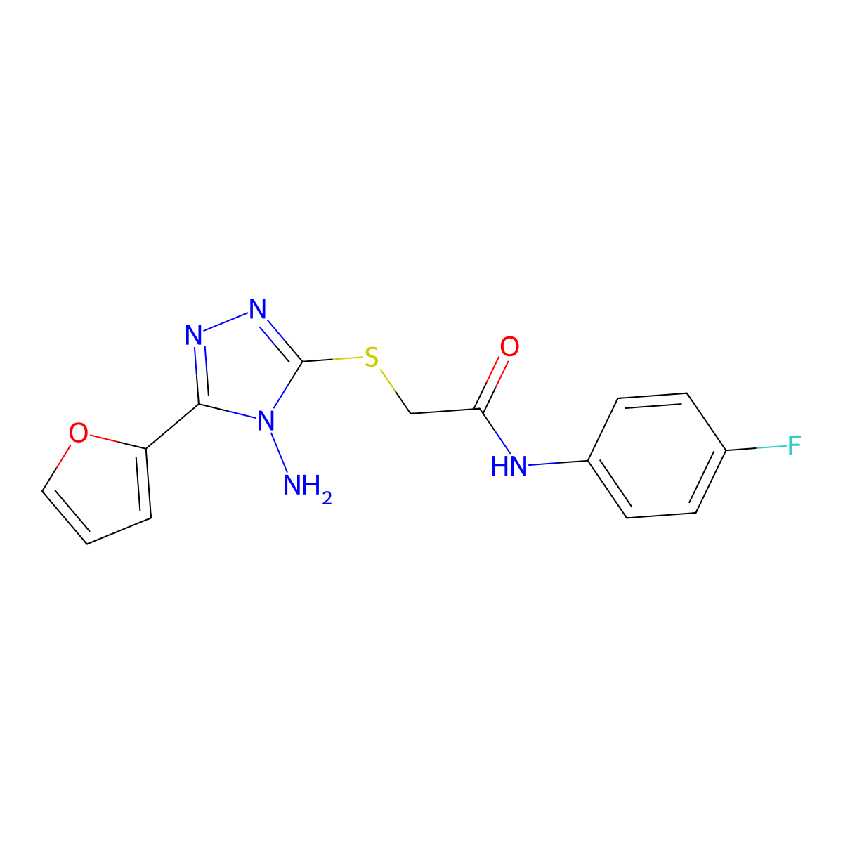 2-((4-amino-5-(furan-2-yl)-4H-1,2,4-triazol-3-yl)thio)-N-(4-fluorophenyl)acetamide molecular structure, CAS 577789-32-3