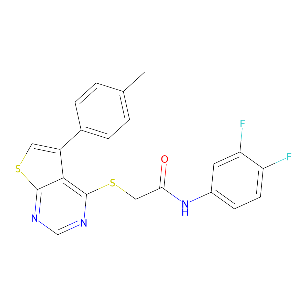 N-(3,4-difluorophenyl)-2-{[5-(4-methylphenyl)thieno[2,3-d]pyrimidin-4-yl]sulfanyl}acetamide molecular structure, CAS 577789-72-1