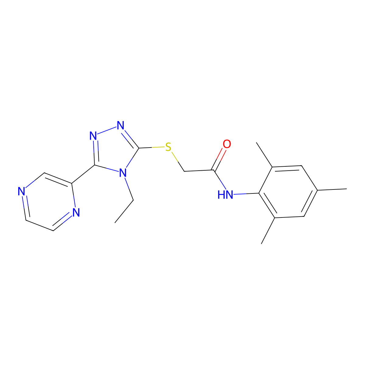 2-((4-Ethyl-5-(2-pyrazinyl)-4H-1,2,4-triazol-3-YL)thio)-N-mesitylacetamide molecular structure, CAS 577789-78-7