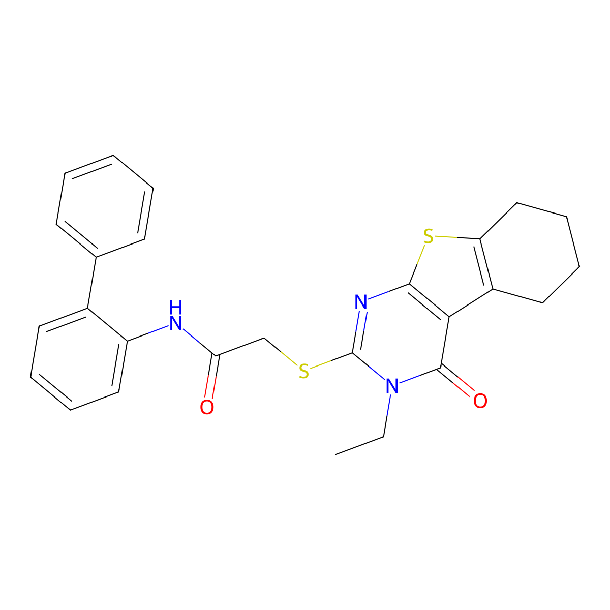N-[1,1'-Biphenyl]-2-YL-2-[(3-ethyl-4-oxo-3,4,5,6,7,8-hexahydro[1]benzothieno[2,3-D]pyrimidin-2-YL)sulfanyl]acetamide molecular structure, CAS 577789-79-8