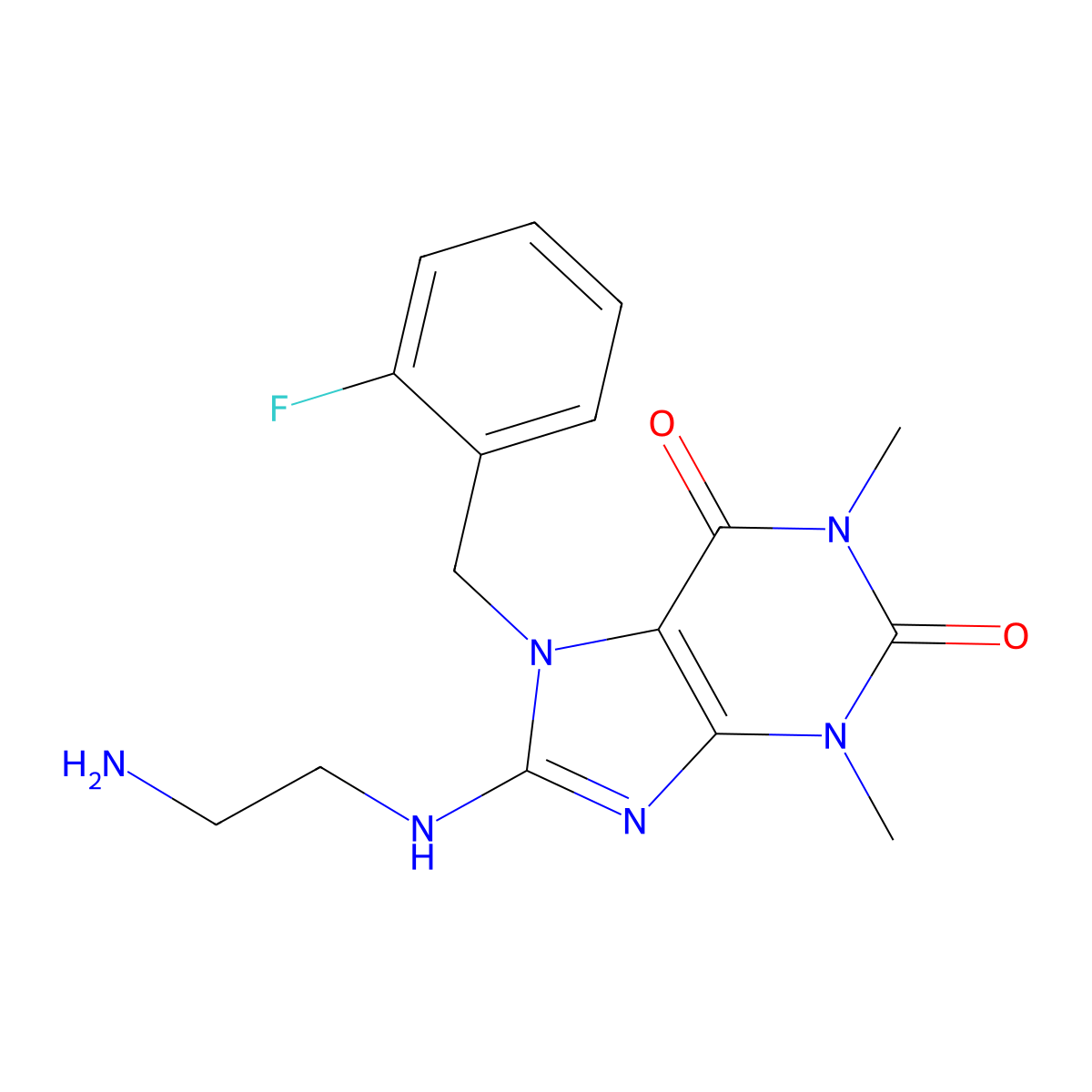8-(2-Amino-ethylamino)-7-(2-fluoro-benzyl)-1,3-dimethyl-3,7-dihydro-purine-2,6-dione molecular structure, CAS 577789-81-2
