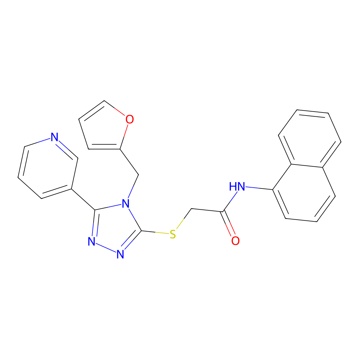 2-{[4-(furan-2-ylmethyl)-5-(pyridin-3-yl)-4H-1,2,4-triazol-3-yl]sulfanyl}-N-(naphthalen-1-yl)acetamide molecular structure, CAS 577789-94-7