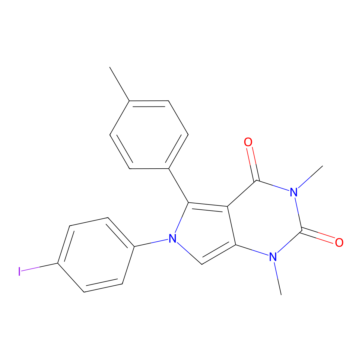 6-(4-Iodophenyl)-1,3-dimethyl-5-(4-methylphenyl)pyrrolo[3,4-d]pyrimidine-2,4-dione molecular structure, CAS 577790-04-6