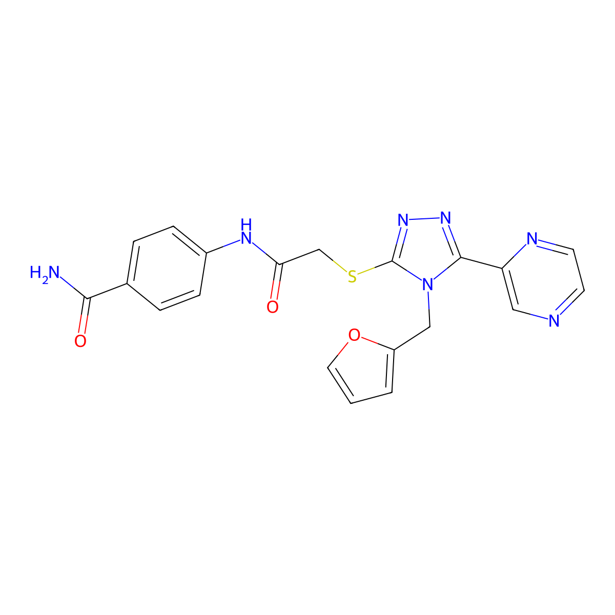 4-[({[4-(furan-2-ylmethyl)-5-(pyrazin-2-yl)-4H-1,2,4-triazol-3-yl]sulfanyl}acetyl)amino]benzamide molecular structure, CAS 577790-12-6