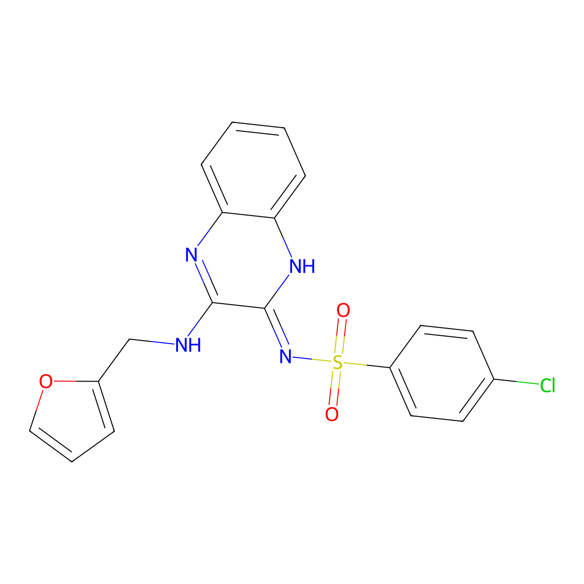 4-chloro-N-(3-((furan-2-ylmethyl)amino)quinoxalin-2-yl)benzenesulfonamide molecular structure, CAS 577790-18-2