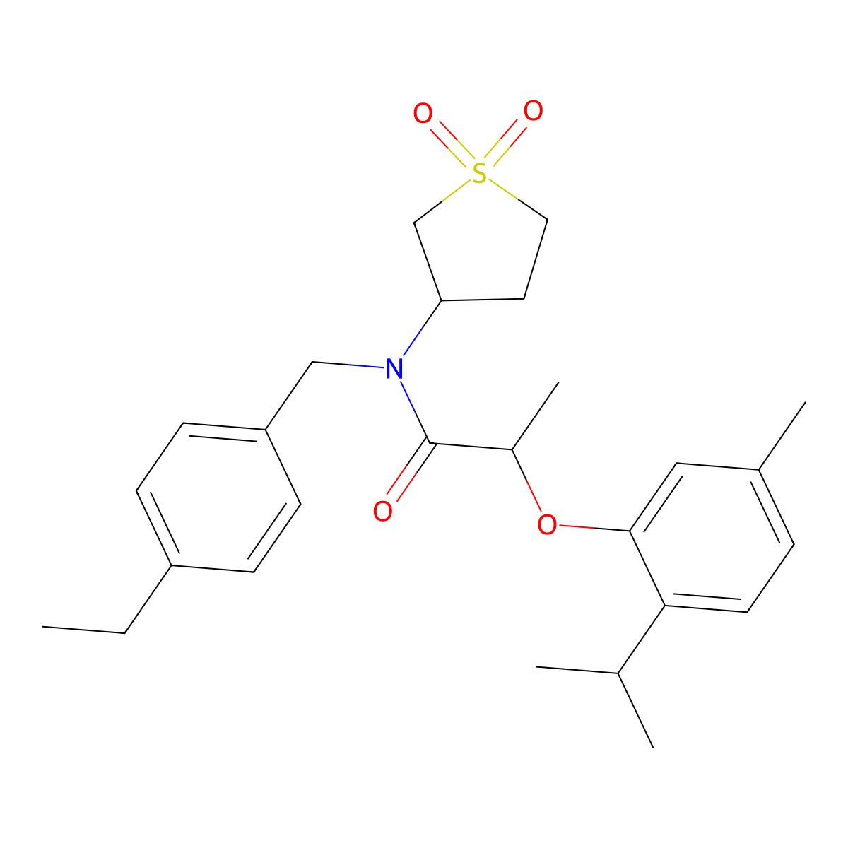 N-(1,1-dioxidotetrahydrothiophen-3-yl)-N-(4-ethylbenzyl)-2-[5-methyl-2-(propan-2-yl)phenoxy]propanamide molecular structure, CAS 577790-26-2