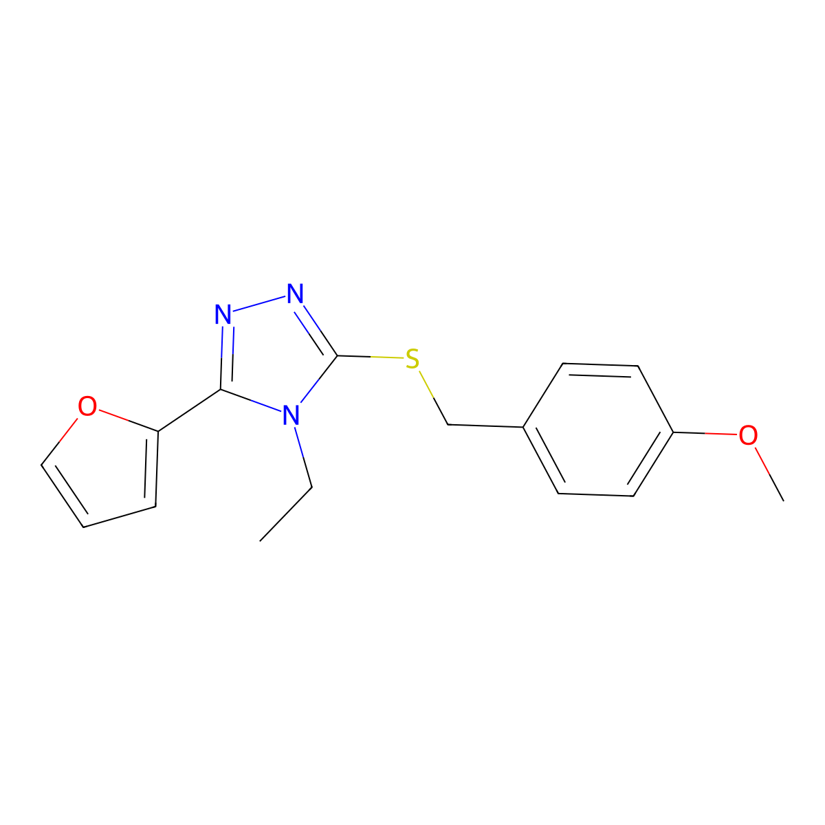 4-Ethyl-3-(2-furyl)-5-((4-methoxybenzyl)thio)-4H-1,2,4-triazole molecular structure, CAS 577790-47-7