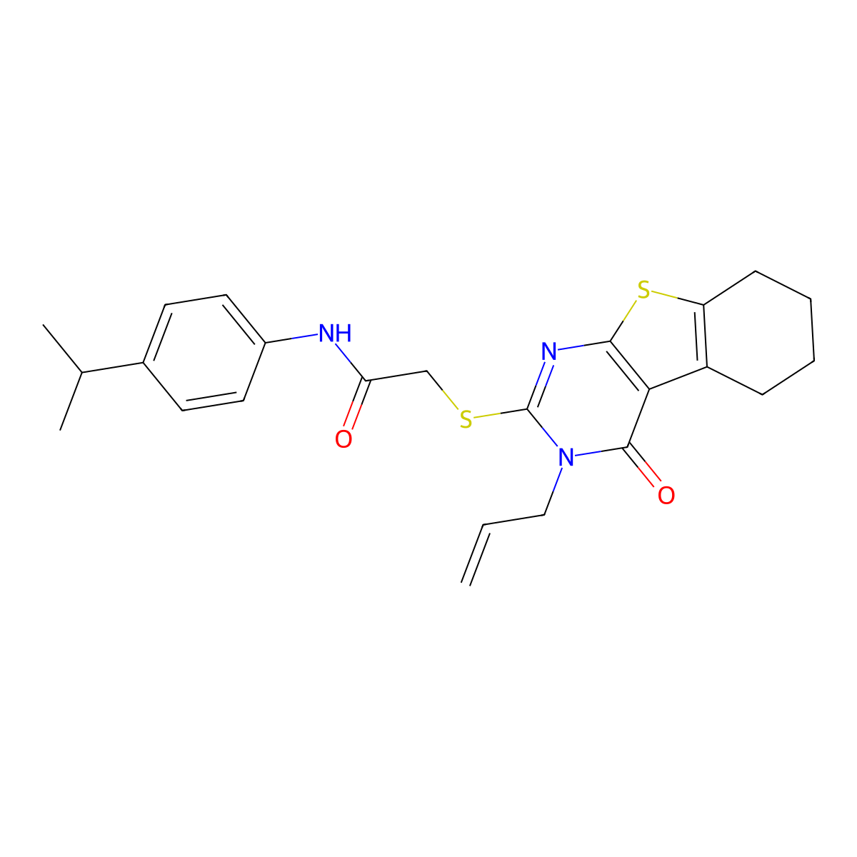 N-[4-(methylethyl)phenyl]-2-(4-oxo-3-prop-2-enyl(3,5,6,7,8-pentahydrobenzo[b]t hiopheno[2,3-d]pyrimidin-2-ylthio))acetamide molecular structure, CAS 577790-55-7