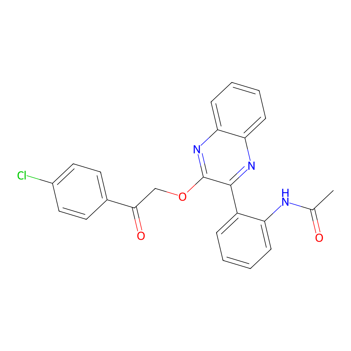 N-(2-{3-[2-(4-chlorophenyl)-2-oxoethoxy]quinoxalin-2-yl}phenyl)acetamide molecular structure, CAS 577790-65-9
