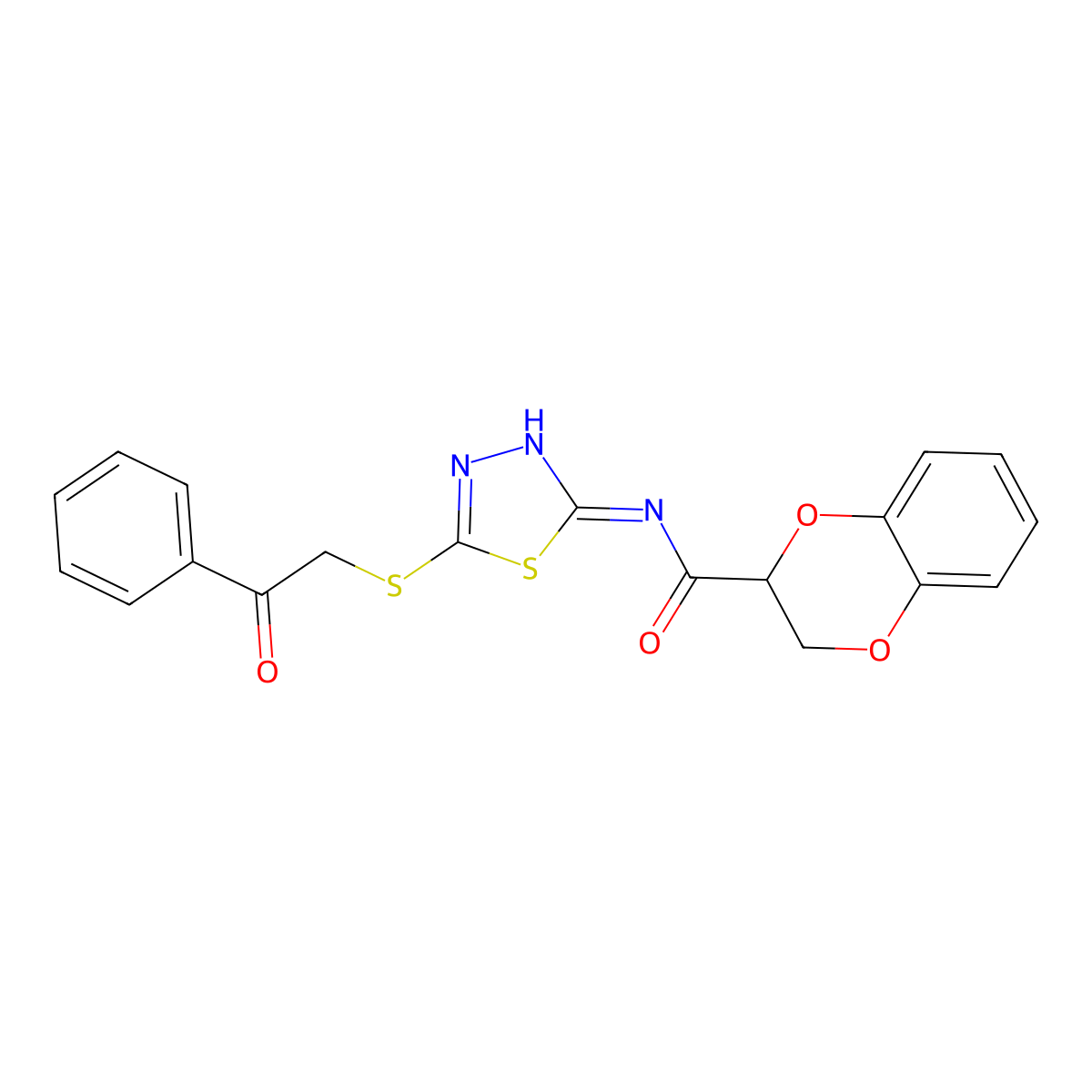 N-{5-[(2-oxo-2-phenylethyl)sulfanyl]-1,3,4-thiadiazol-2-yl}-2,3-dihydro-1,4-benzodioxine-2-carboxamide molecular structure, CAS 577790-68-2