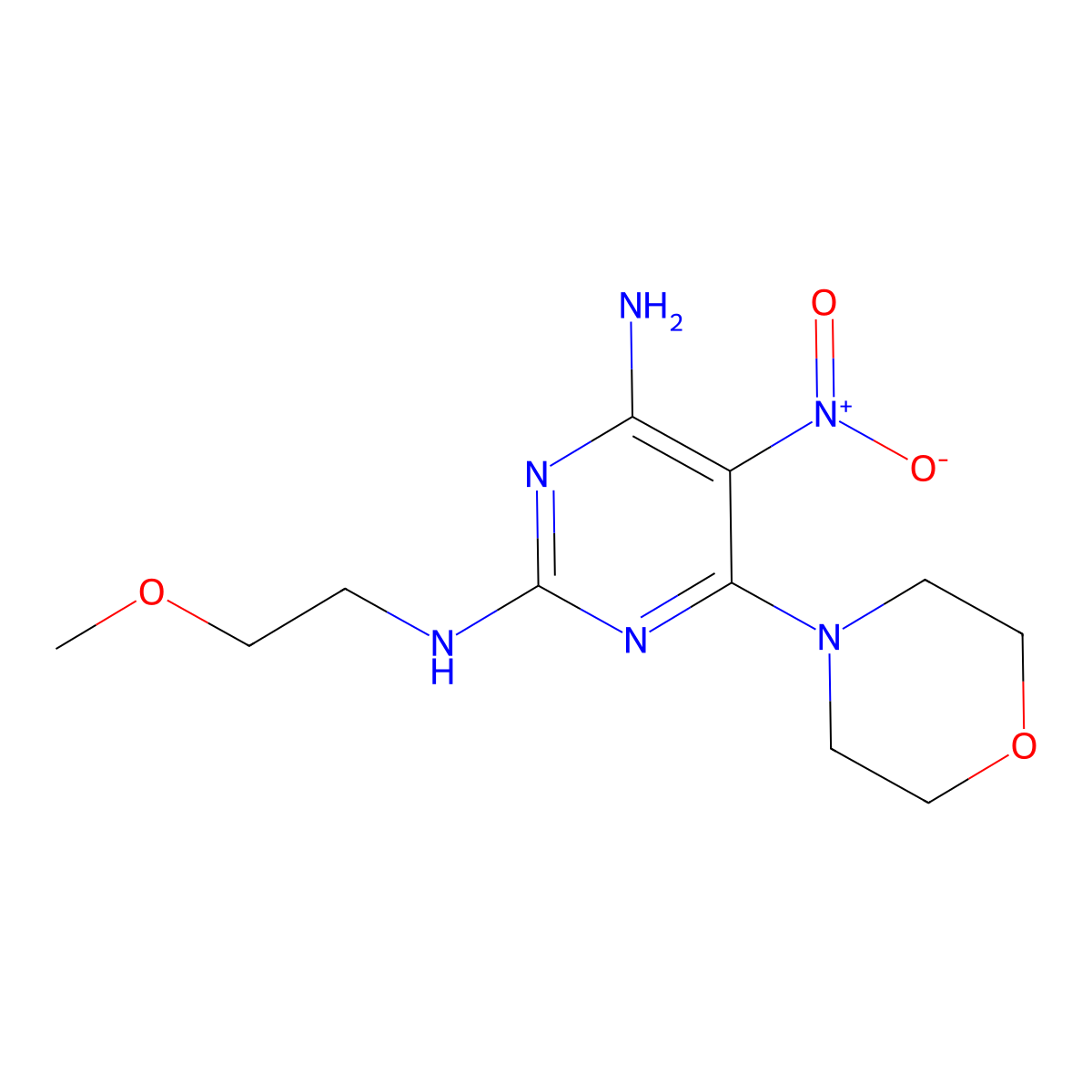 N2-(2-methoxyethyl)-6-morpholino-5-nitropyrimidine-2,4-diamine molecular structure, CAS 577790-95-5