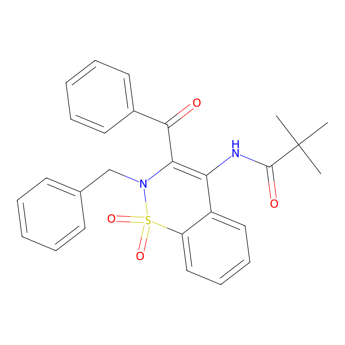 N-[2-benzyl-1,1-dioxido-3-(phenylcarbonyl)-2H-1,2-benzothiazin-4-yl]-2,2-dimethylpropanamide molecular structure, CAS 577790-98-8