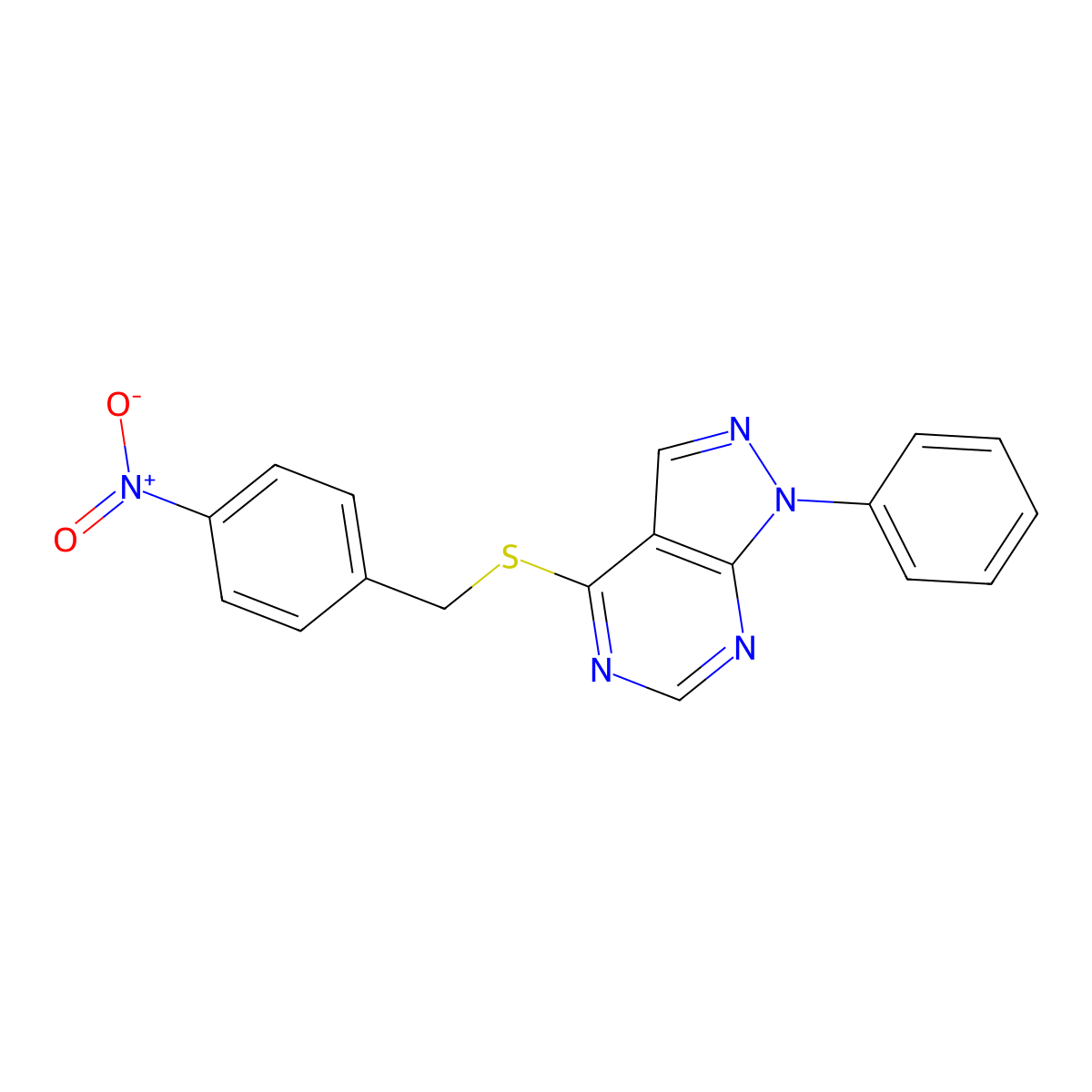 4-[(4-Nitrophenyl)methylsulfanyl]-1-phenylpyrazolo[3,4-d]pyrimidine molecular structure, CAS 577790-99-9
