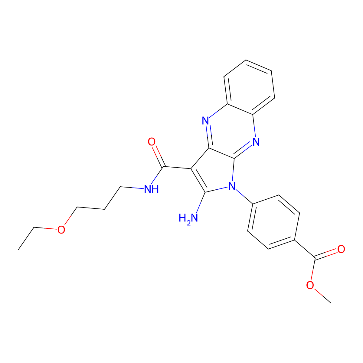 methyl 4-(2-amino-3-((3-ethoxypropyl)carbamoyl)-1H-pyrrolo[2,3-b]quinoxalin-1-yl)benzoate molecular structure, CAS 577791-18-5