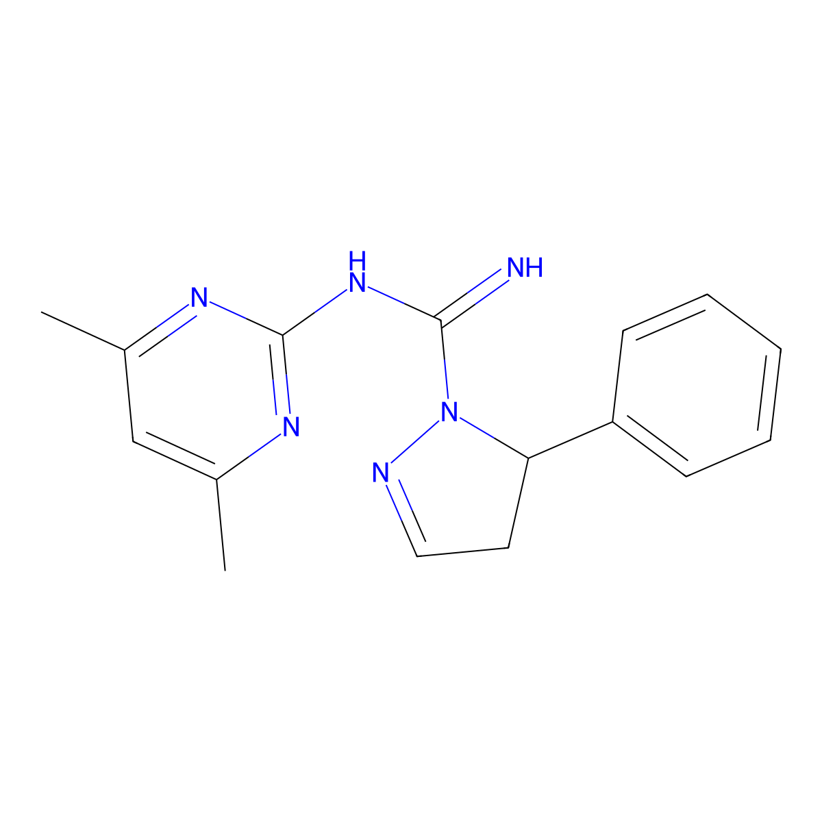 N-(4,6-dimethylpyrimidin-2-yl)-5-phenyl-4,5-dihydro-1H-pyrazole-1-carboximidamide molecular structure, CAS 577791-34-5