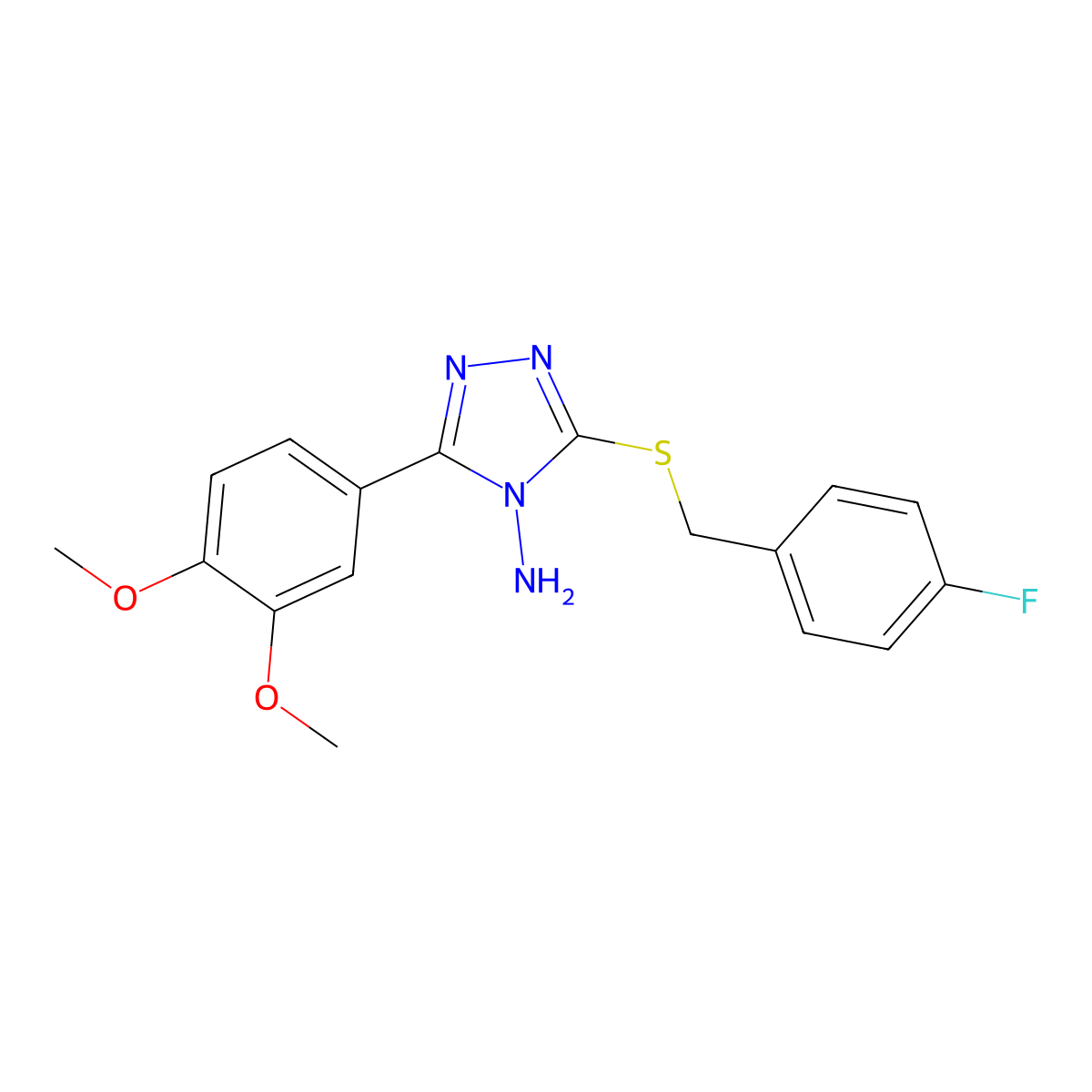 3-(3,4-Dimethoxyphenyl)-5-((4-fluorobenzyl)thio)-4H-1,2,4-triazol-4-amine molecular structure, CAS 577791-50-5
