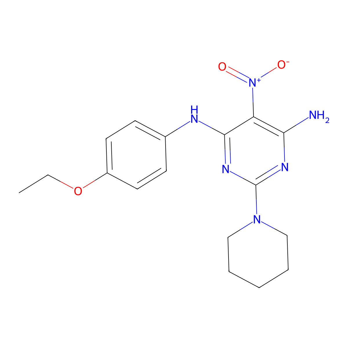 N4-(4-ethoxyphenyl)-5-nitro-2-(piperidin-1-yl)pyrimidine-4,6-diamine molecular structure, CAS 577791-53-8