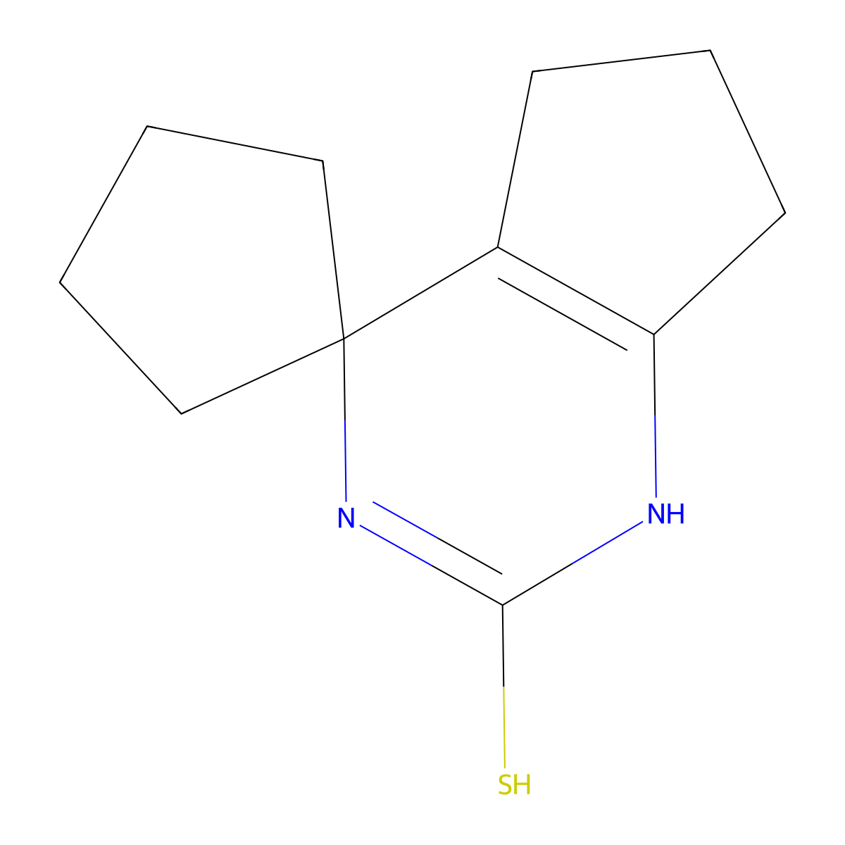 1',5',6',7'-Tetrahydrospiro[cyclopentane-1,4'-cyclopenta[d]pyrimidine]-2'-thiol molecular structure, CAS 5778-25-6