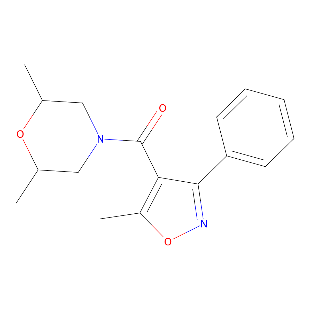 (2,6-Dimethylmorpholin-4-yl)(5-methyl-3-phenyl-1,2-oxazol-4-yl)methanone molecular structure, CAS 5778-27-8