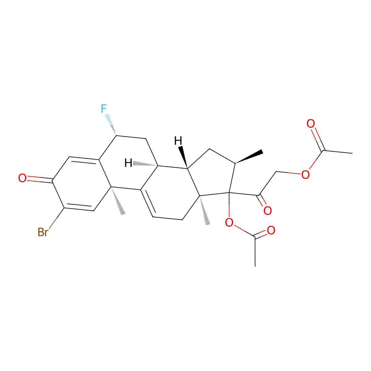 [2-[(6R,8S,10R,13S,14S,16R)-17-acetyloxy-2-bromo-6-fluoro-10,13,16-trimethyl-3-oxo-7,8,12,14,15,16-hexahydro-6H-cyclopenta[a]phenanthren-17-yl]-2-oxoethyl] acetate molecular structure, CAS 57781-53-0