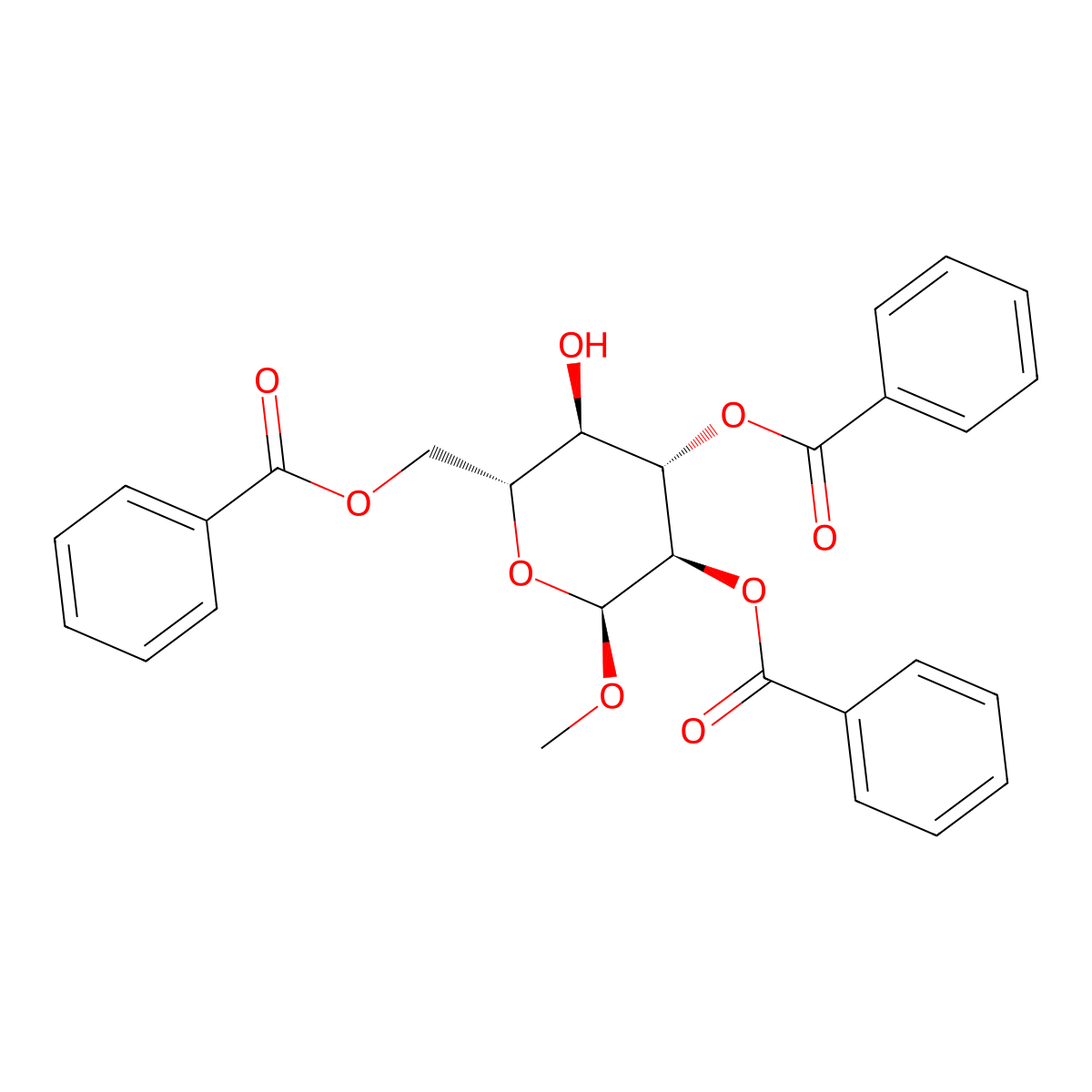 Methyl 2,3,6-tri-O-benzoyl-alpha-D-glucopyranoside molecular structure, CAS 57784-06-2