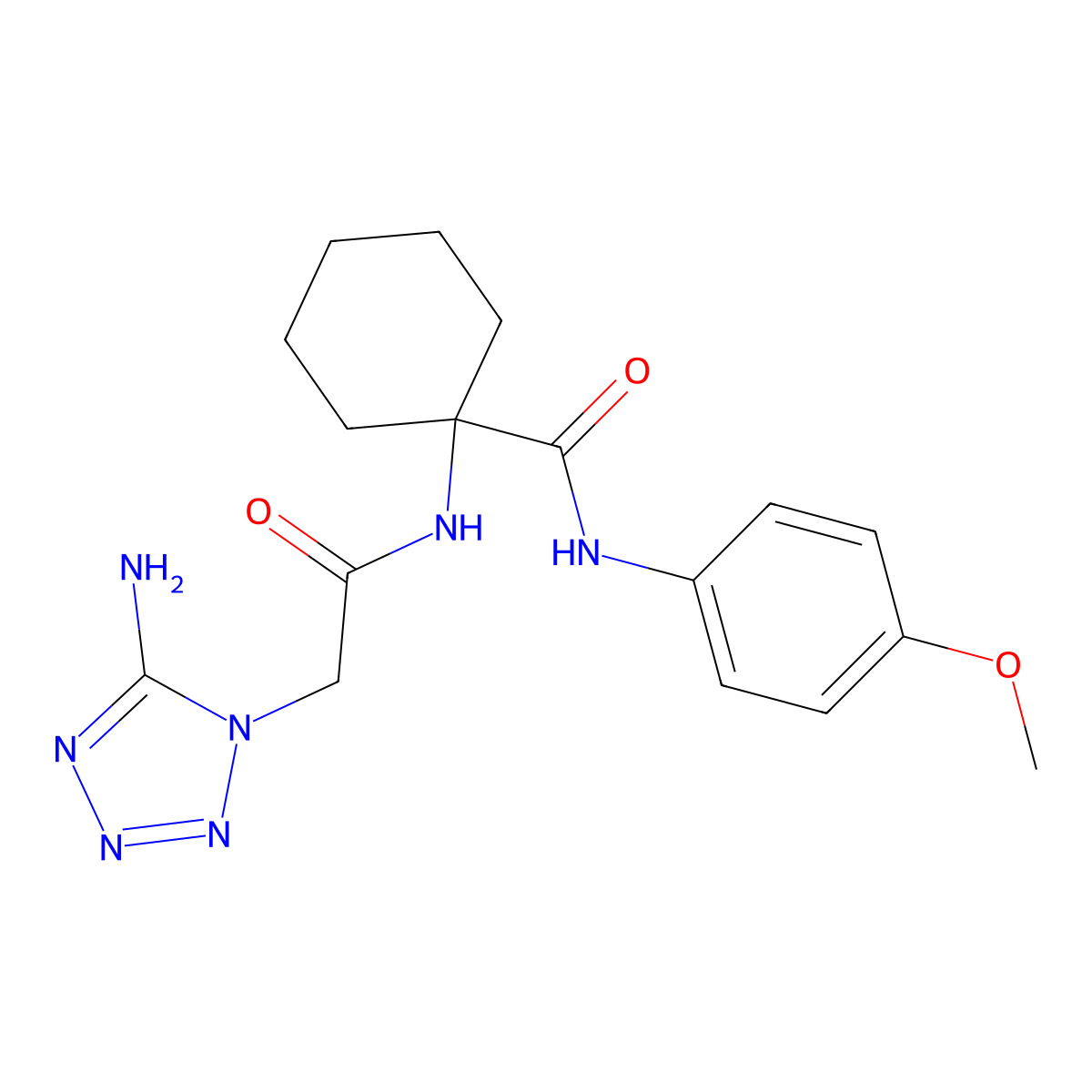 1-{[(5-amino-1H-tetrazol-1-yl)acetyl]amino}-N-(4-methoxyphenyl)cyclohexanecarboxamide molecular structure, CAS 5779-29-3