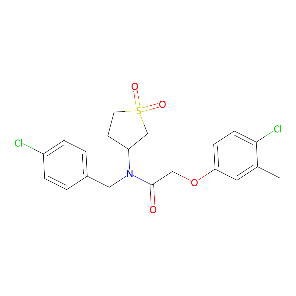 N-(4-chlorobenzyl)-2-(4-chloro-3-methylphenoxy)-N-(1,1-dioxidotetrahydrothiophen-3-yl)acetamide molecular structure, CAS 577959-44-5