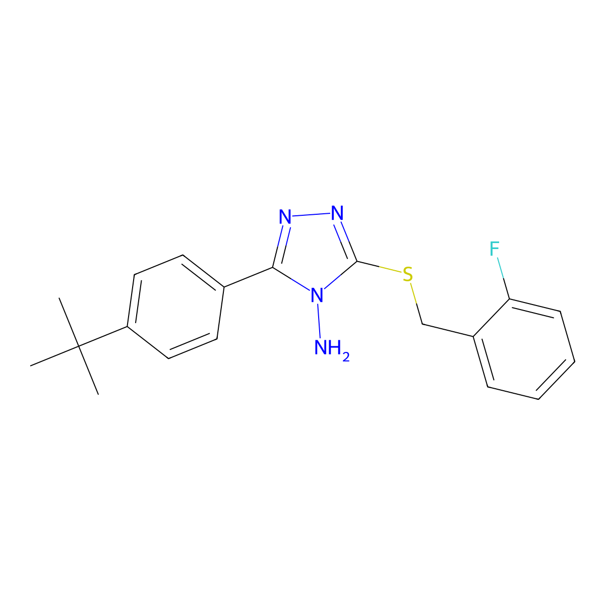 3-(4-Tert-butylphenyl)-5-((2-fluorobenzyl)thio)-4H-1,2,4-triazol-4-ylamine molecular structure, CAS 577959-45-6