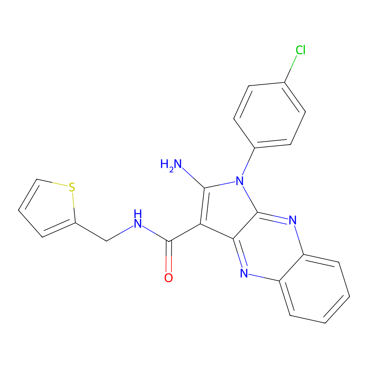2-amino-1-(4-chlorophenyl)-N-(thiophen-2-ylmethyl)pyrrolo[3,2-b]quinoxaline-3-carboxamide molecular structure, CAS 577959-50-3
