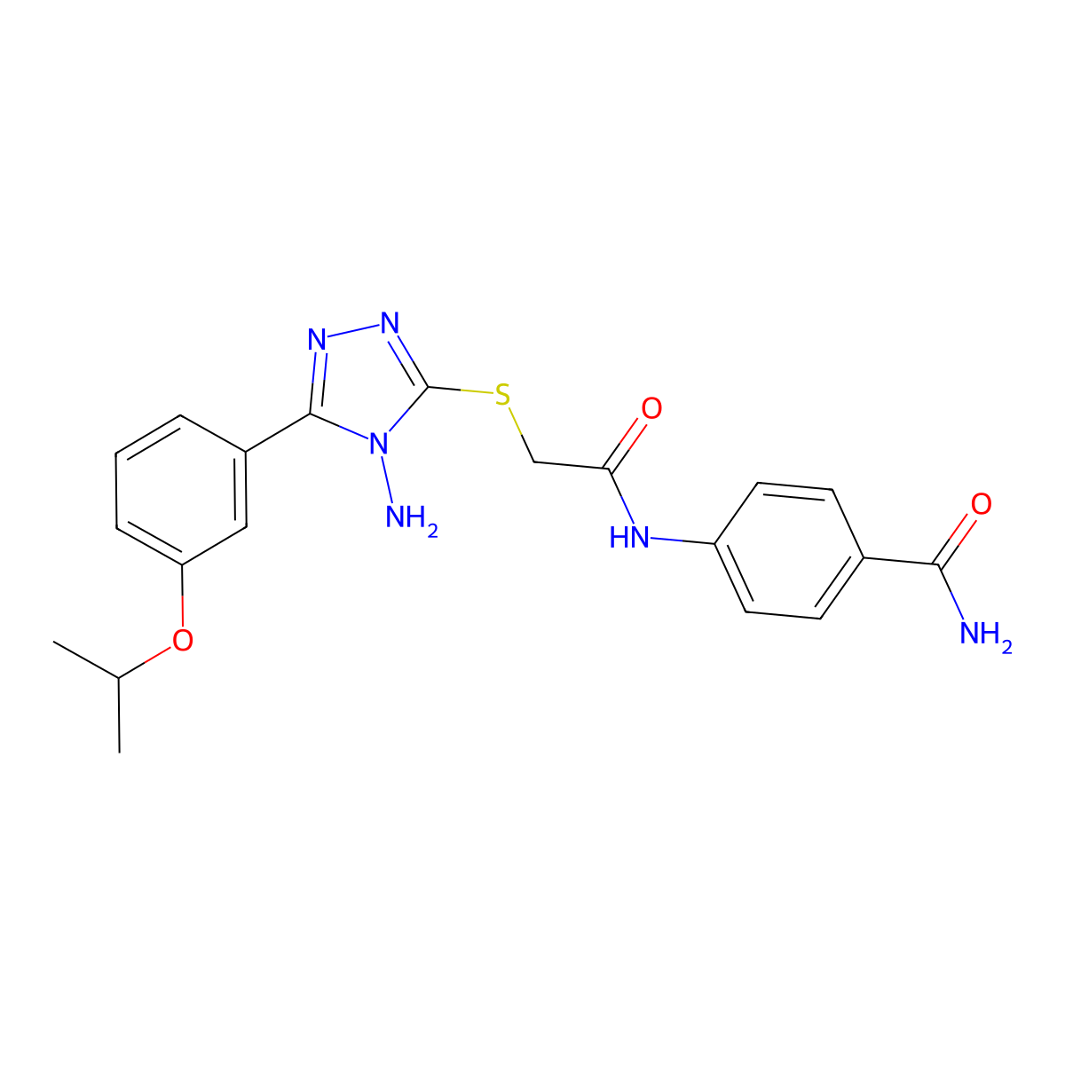 4-{[({4-amino-5-[3-(propan-2-yloxy)phenyl]-4H-1,2,4-triazol-3-yl}sulfanyl)acetyl]amino}benzamide molecular structure, CAS 577959-64-9
