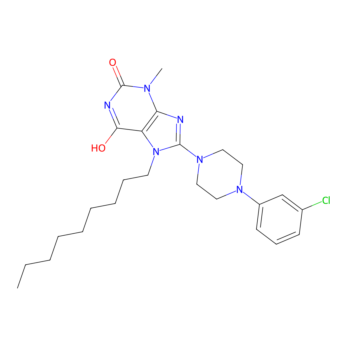 8-[4-(3-Chlorophenyl)piperazin-1-yl]-3-methyl-7-nonylpurine-2,6-dione molecular structure, CAS 577959-72-9