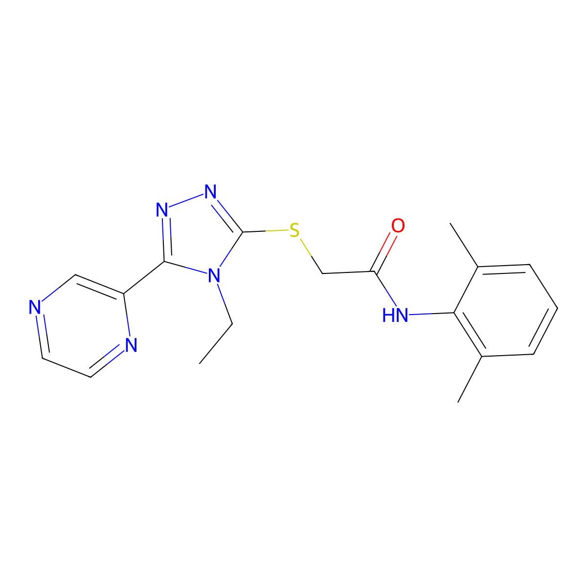 N-(2,6-Dimethylphenyl)-2-((4-ethyl-5-(2-pyrazinyl)-4H-1,2,4-triazol-3-YL)sulfanyl)acetamide molecular structure, CAS 577959-89-8