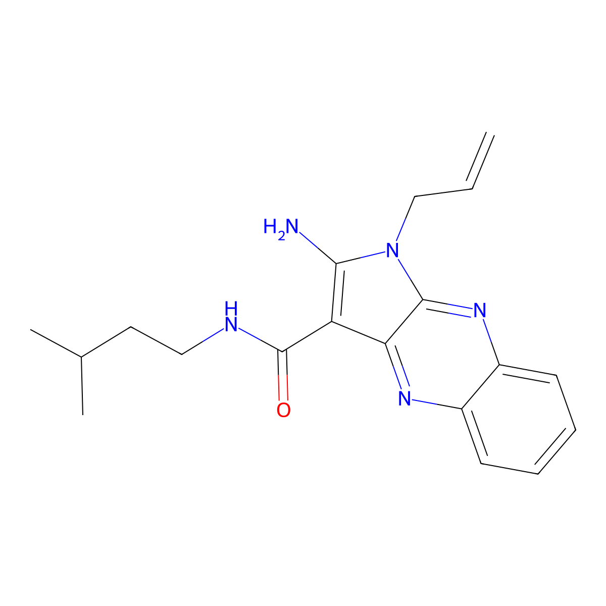 1-allyl-2-amino-N-isopentyl-1H-pyrrolo[2,3-b]quinoxaline-3-carboxamide molecular structure, CAS 577959-92-3
