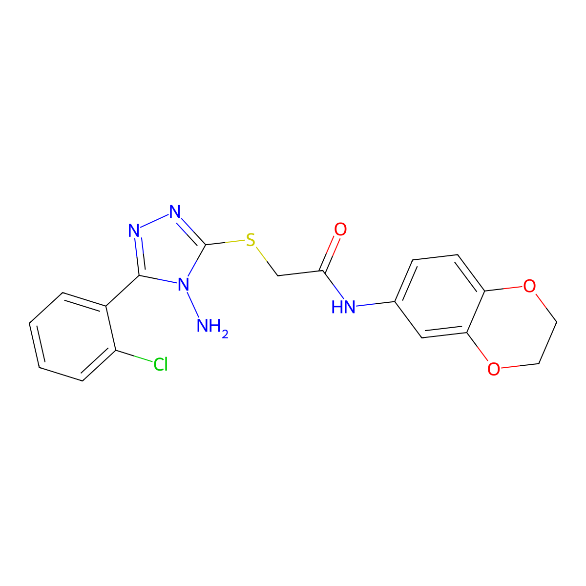 2-{[4-amino-5-(2-chlorophenyl)-4H-1,2,4-triazol-3-yl]sulfanyl}-N-(2,3-dihydro-1,4-benzodioxin-6-yl)acetamide molecular structure, CAS 577960-04-4