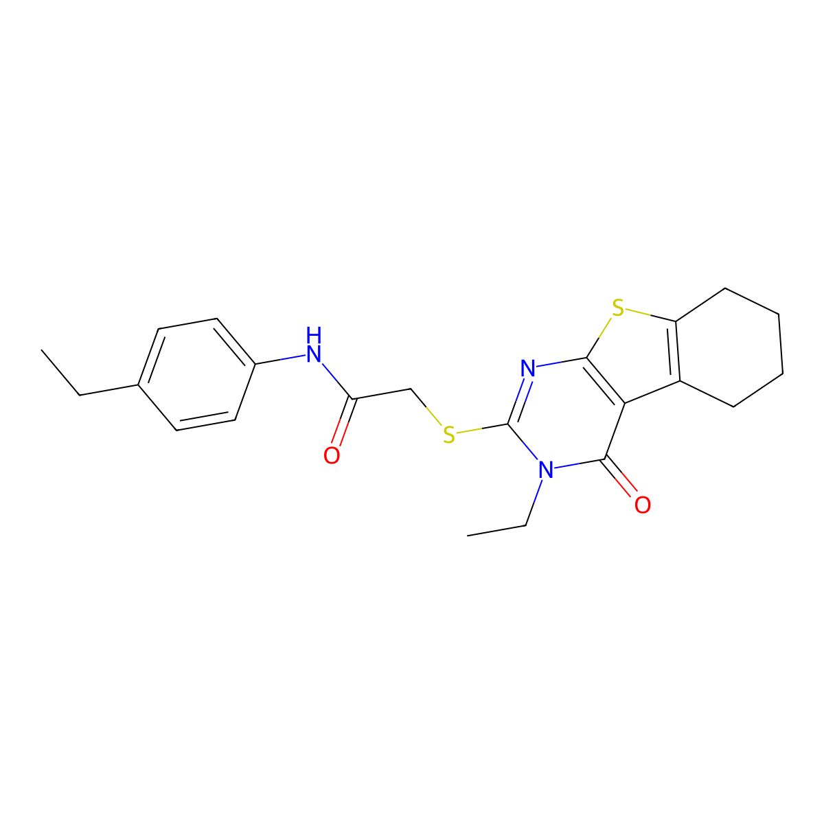 2-((3-Ethyl-4-oxo-3,4,5,6,7,8-hexahydro(1)benzothieno(2,3-D)pyrimidin-2-YL)sulfanyl)-N-(4-ethylphenyl)acetamide molecular structure, CAS 577960-12-4
