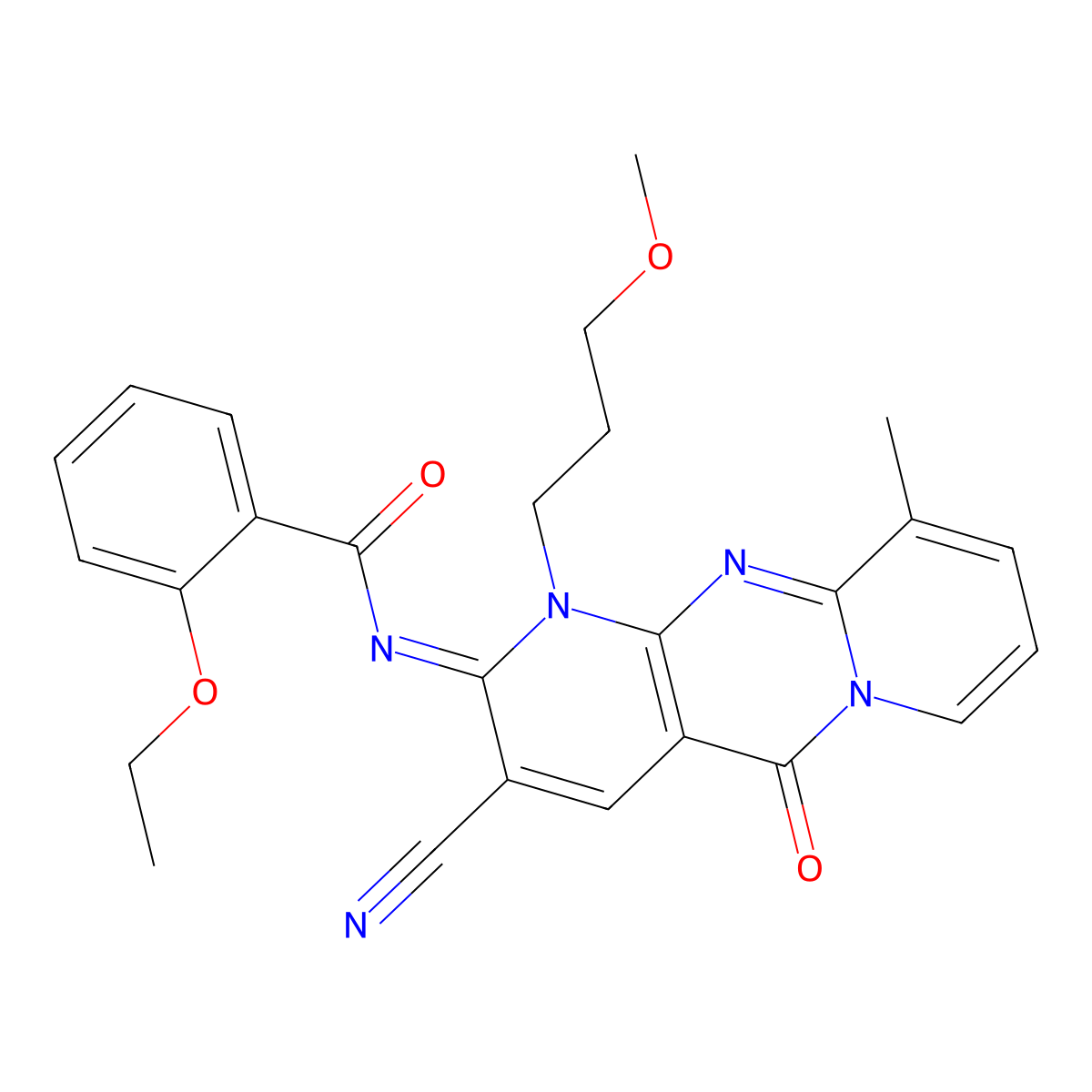 N-[3-cyano-1-(3-methoxypropyl)-10-methyl-5-oxo-1,5-dihydro-2H-dipyrido[1,2-a:2,3-d]pyrimidin-2-ylidene]-2-ethoxybenzamide molecular structure, CAS 577960-15-7