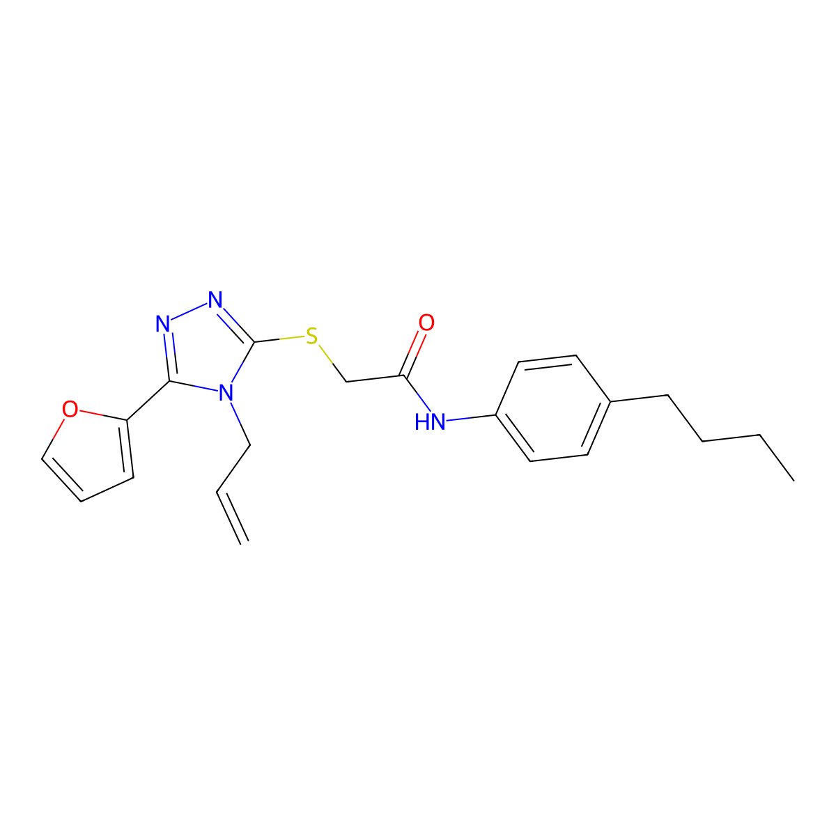 N-(4-butylphenyl)-2-{[5-(furan-2-yl)-4-(prop-2-en-1-yl)-4H-1,2,4-triazol-3-yl]sulfanyl}acetamide molecular structure, CAS 577960-34-0