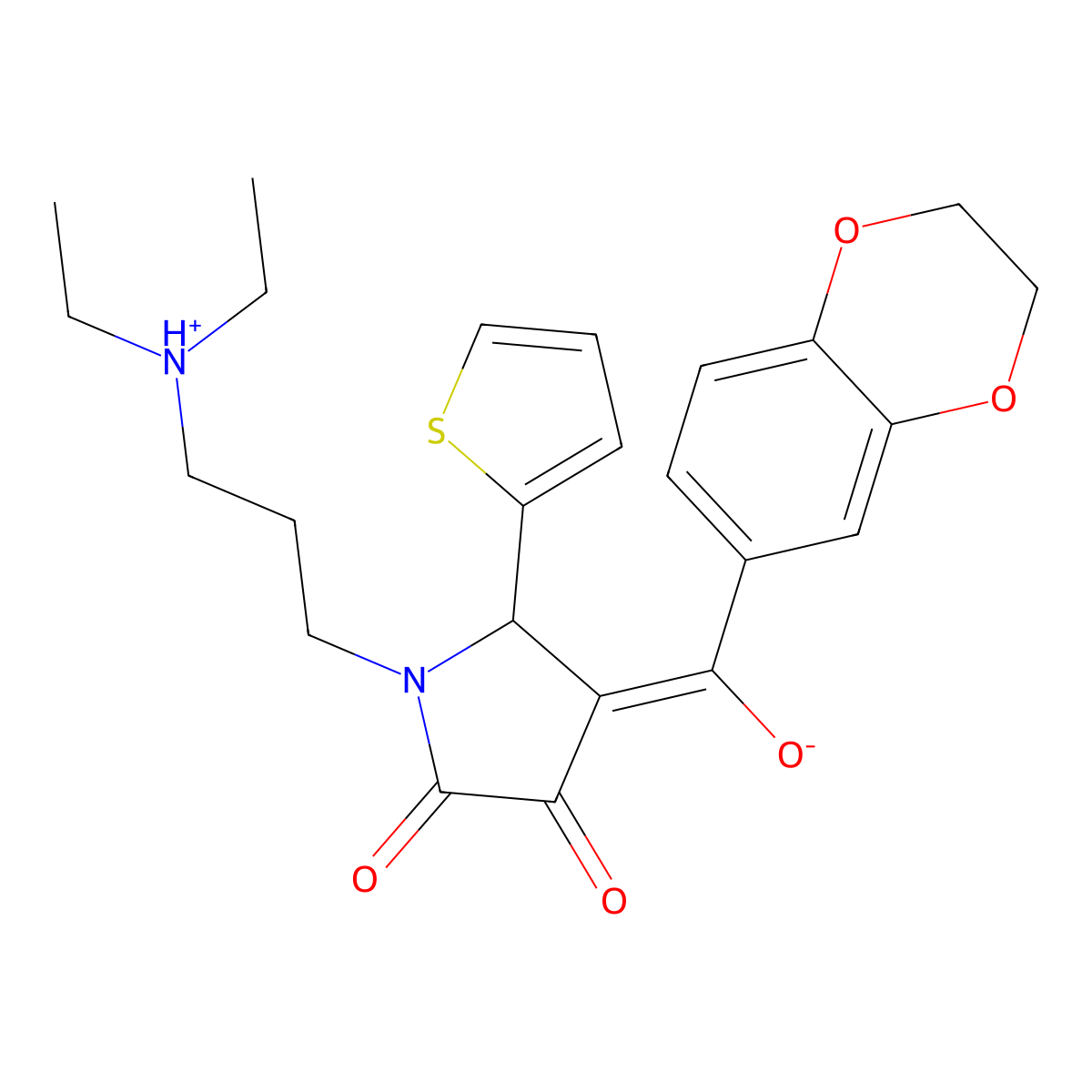 1-[3-(diethylamino)propyl]-4-(2,3-dihydro-1,4-benzodioxine-6-carbonyl)-3-hydroxy-5-(thiophen-2-yl)-2,5-dihydro-1H-pyrrol-2-one molecular structure, CAS 577960-37-3