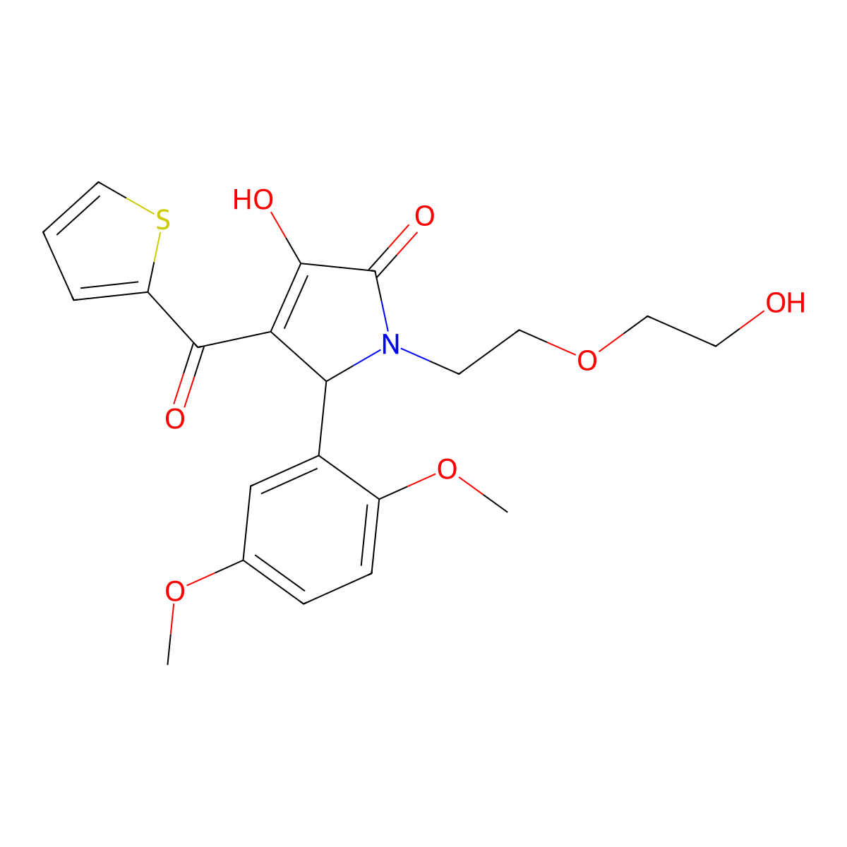 2-(2,5-dimethoxyphenyl)-4-hydroxy-1-[2-(2-hydroxyethoxy)ethyl]-3-(thiophene-2-carbonyl)-2H-pyrrol-5-one molecular structure, CAS 577960-69-1
