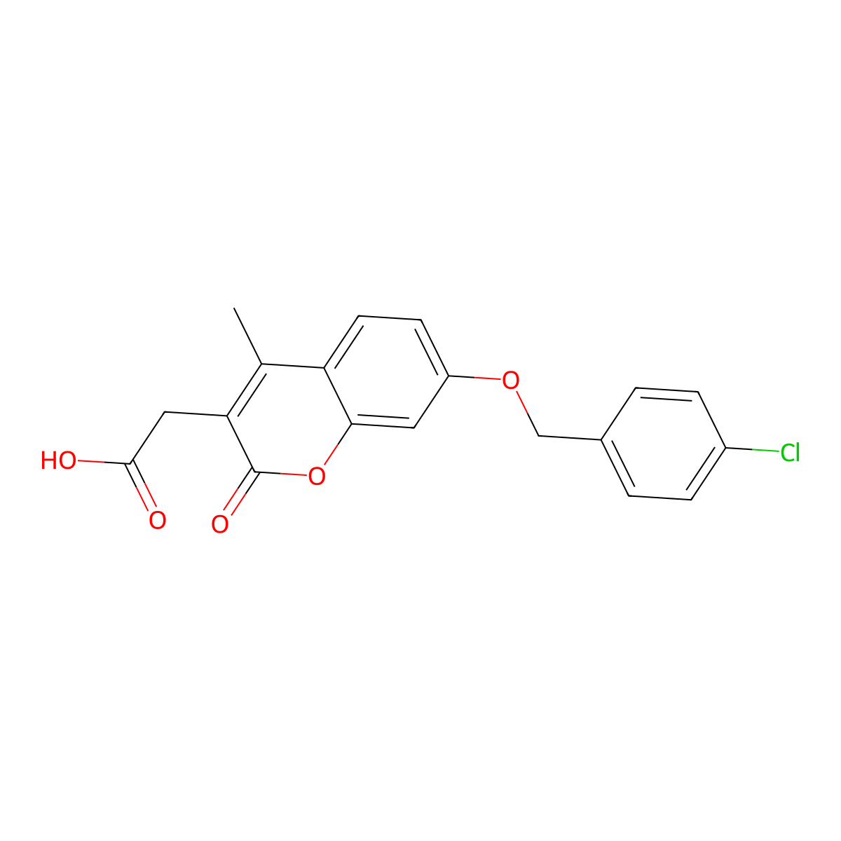 2-[7-[(4-Chlorophenyl)methoxy]-4-methyl-2-oxochromen-3-yl]acetic acid molecular structure, CAS 577960-72-6